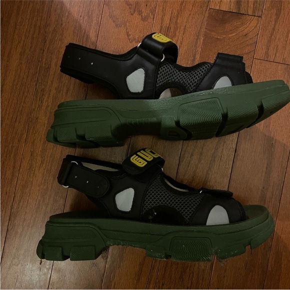 Gucci X Sega Nappa Aguru Sandals "Black Green" Size 10=10.5US - Picture 2 of 2